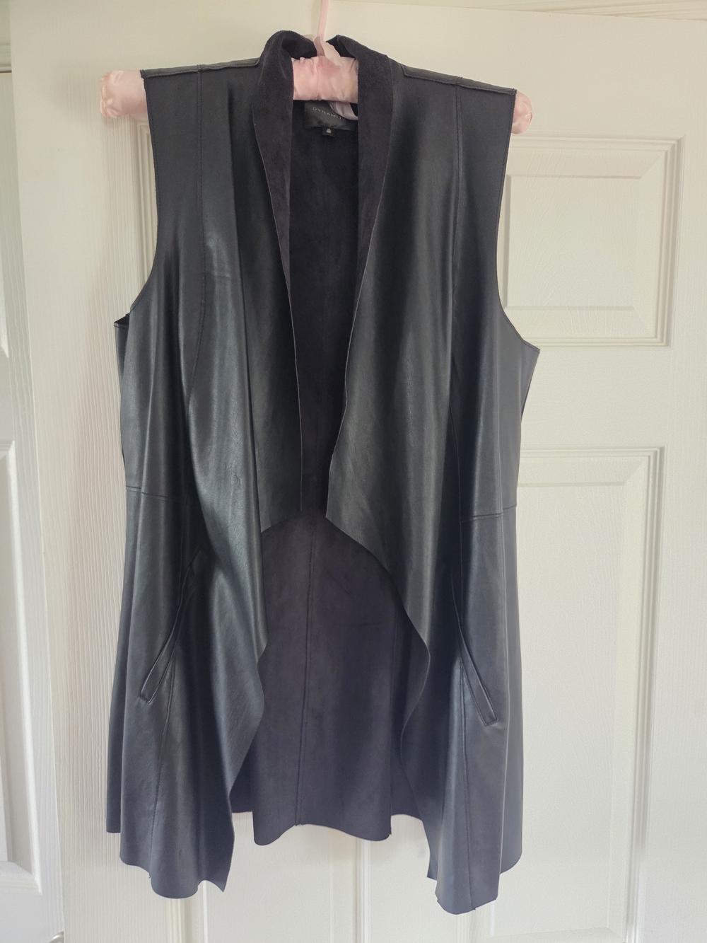 Dynamite Black Faux Leather Open-Front Sleeveless Vest